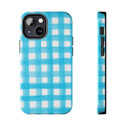 Turquoise Gingham Watercolor Illustrated Tough Phone Case | Various Models Available