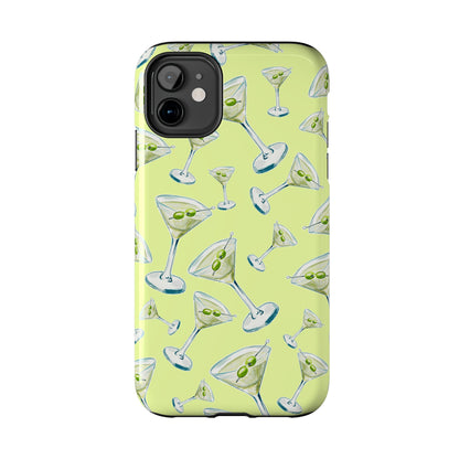 Watercolor Blue and Green Martinis Tossed Illustrated Pattern Yellow Tough Phone Case | Various Models