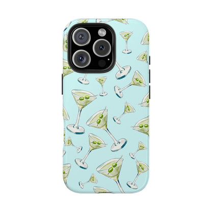 Watercolor Blue and Green Martinis Tossed Illustrated Pattern Turquoise Blue Tough Phone Case | Various Models