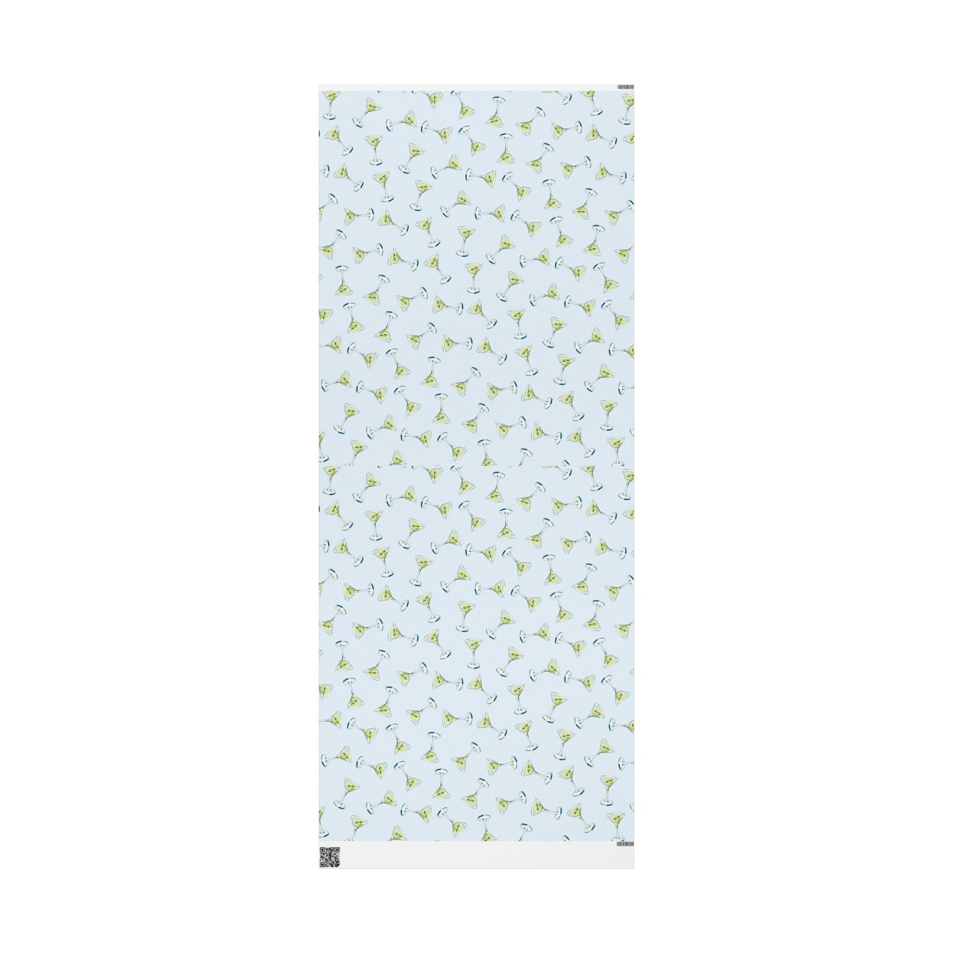 Gift Wrap | Pale Blue Watercolor Martini Tossed Pattern | Matte or Glossy 30" x 72" Matte