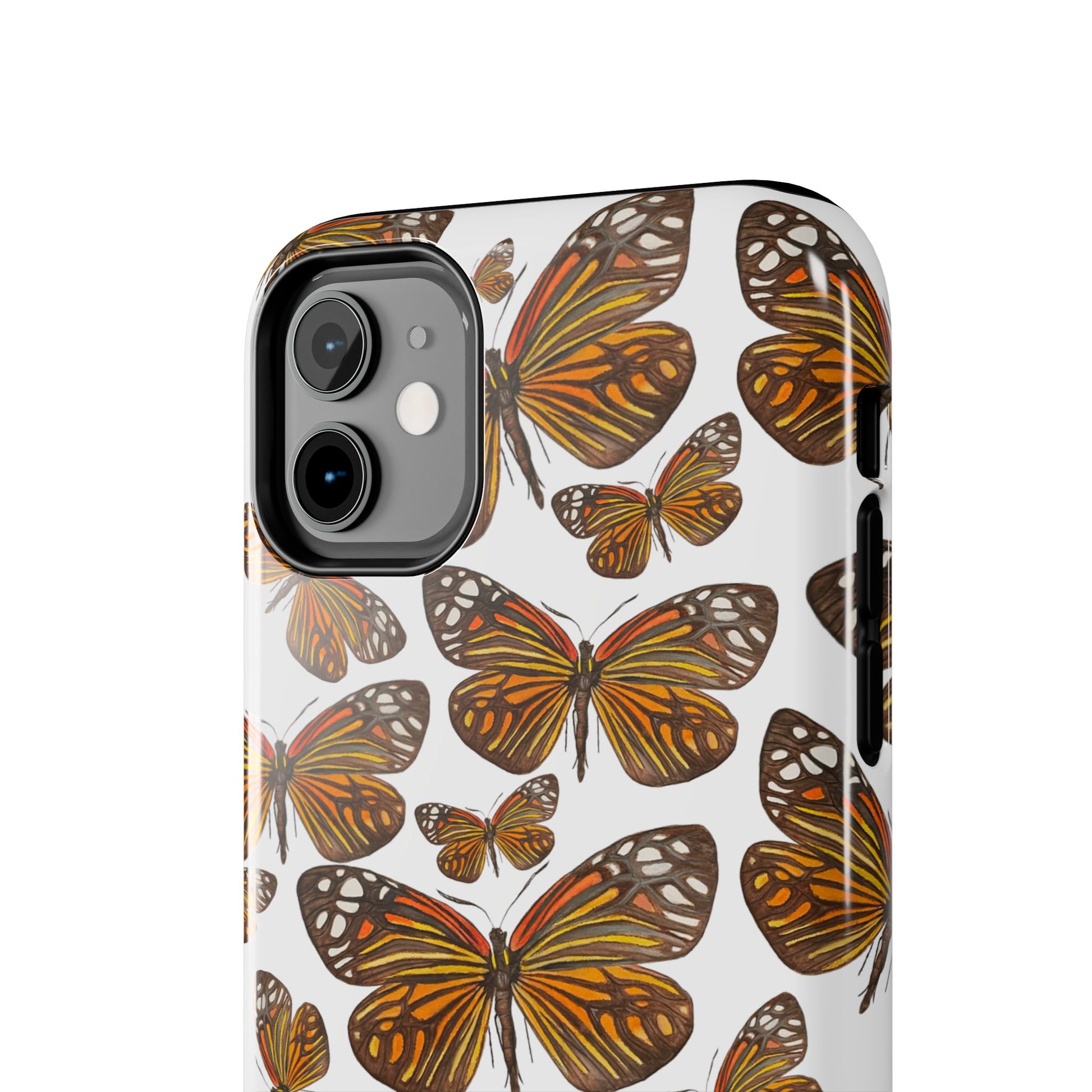 Black & Orange Butterfly Watercolor Illustrated Tossed Pattern Tough Phone Case | Various Models