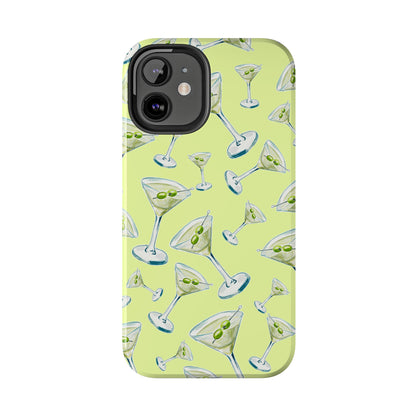 Watercolor Blue and Green Martinis Tossed Illustrated Pattern Yellow Tough Phone Case | Various Models