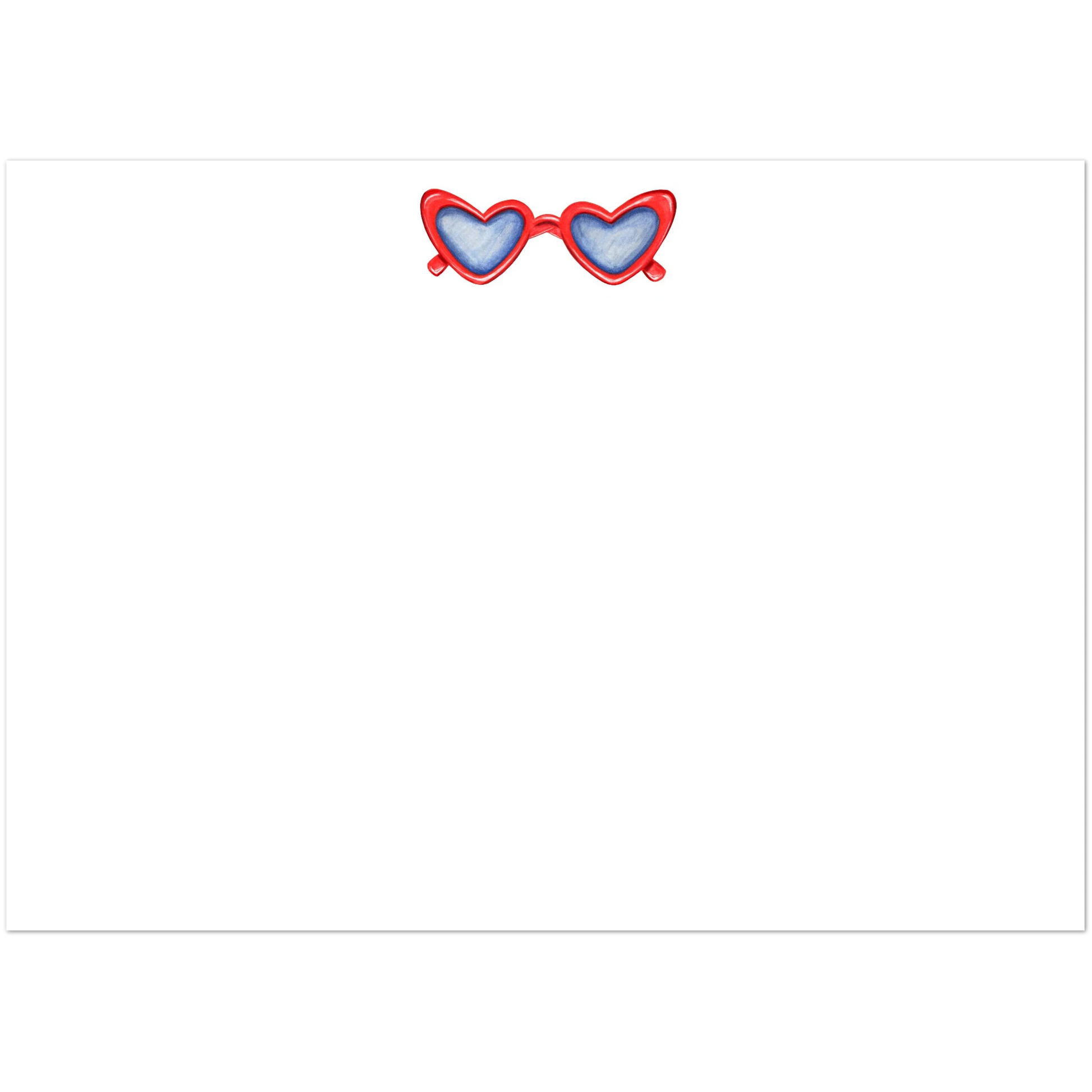 Red Heart-Shaped Glasses Watercolor Illustrated Flat Notecards | Set of 10 Cards & Envelopes | 2 Sizes 5R (5 x 7″) Red Glasses