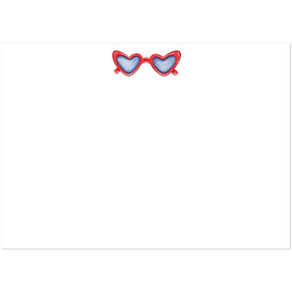 Red Heart-Shaped Glasses Watercolor Illustrated Flat Notecards | Set of 10 Cards & Envelopes | 2 Sizes 5R (5 x 7″) Red Glasses