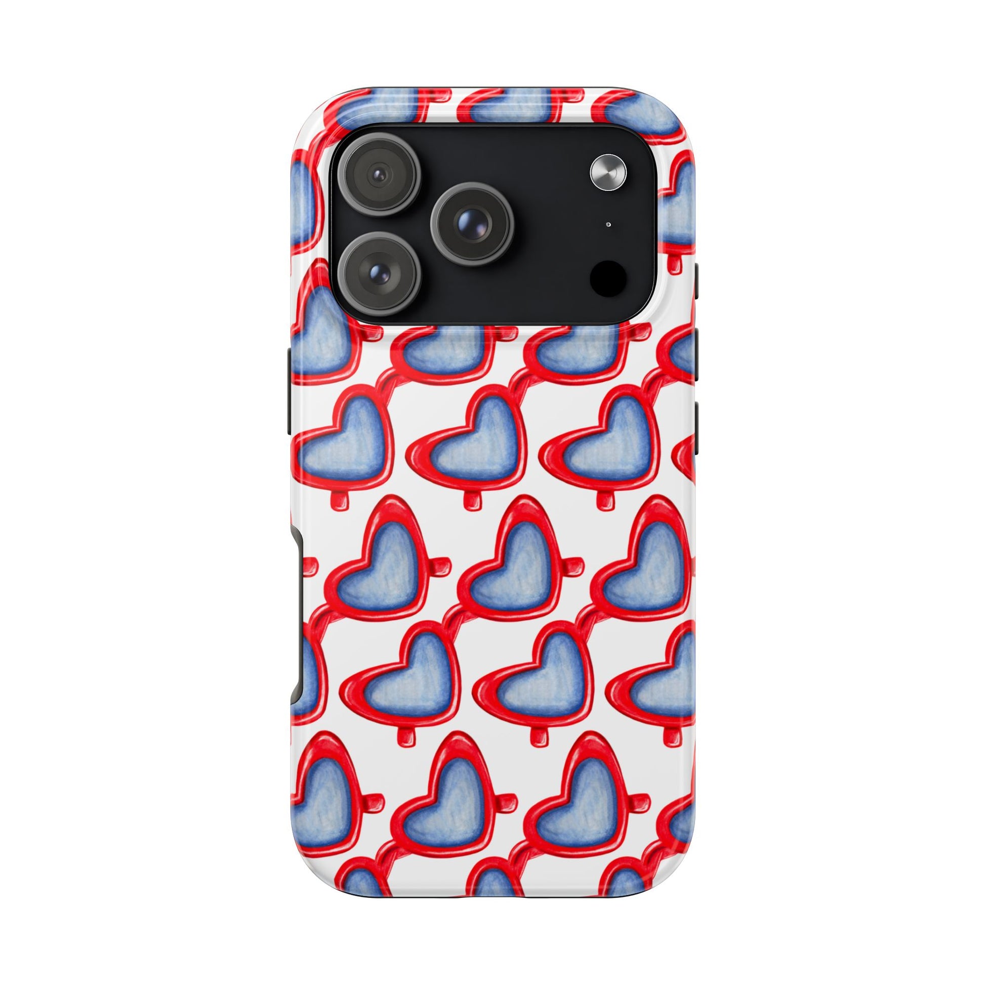 Red Heart Shaped Sunglasses Watercolor Illustrated Tough Phone Case | Various Models iPhone 17 Pro