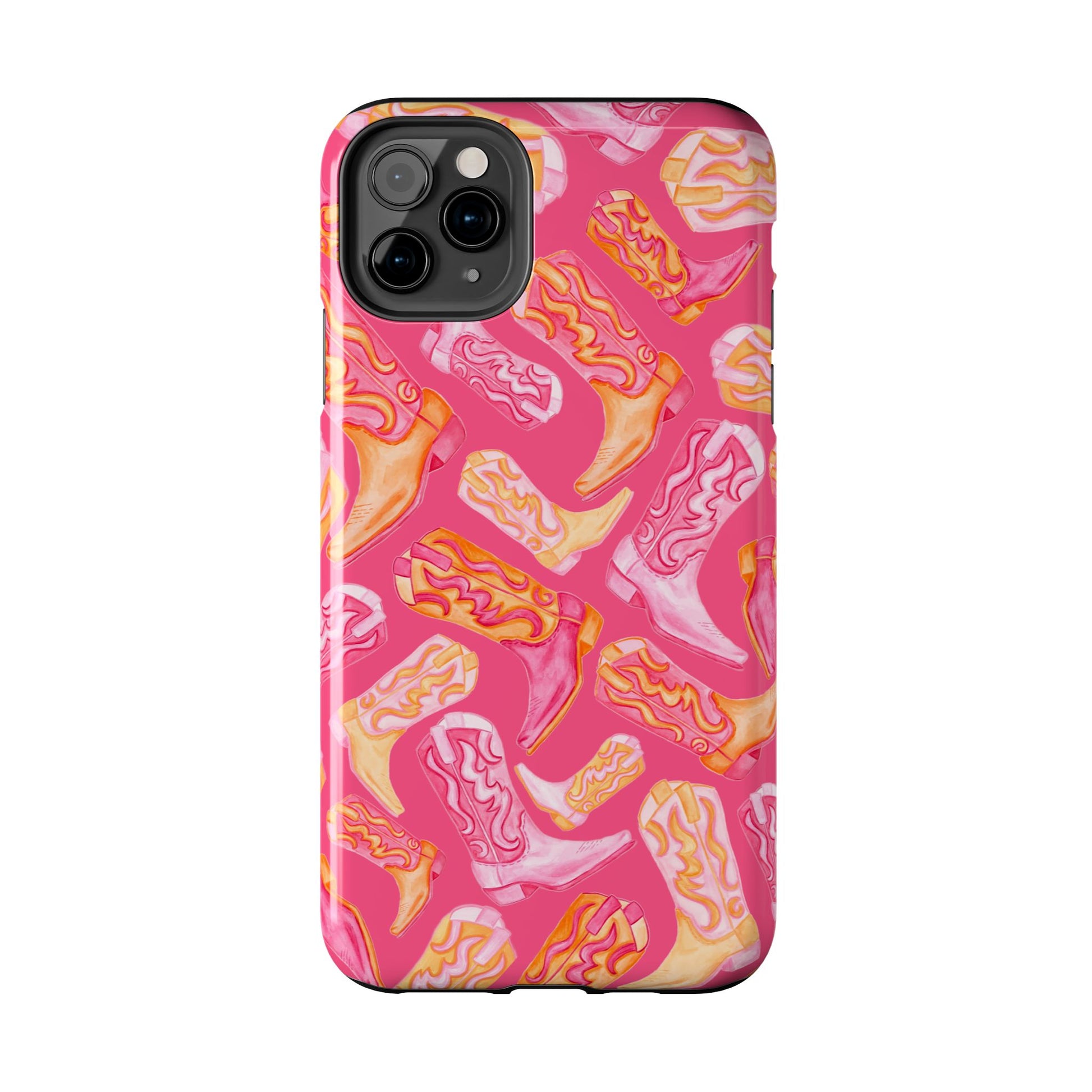 Tossed Hot Pink & Orange Watercolor Cowboy Boots Hot Pink Tough Phone Cases | Various Models