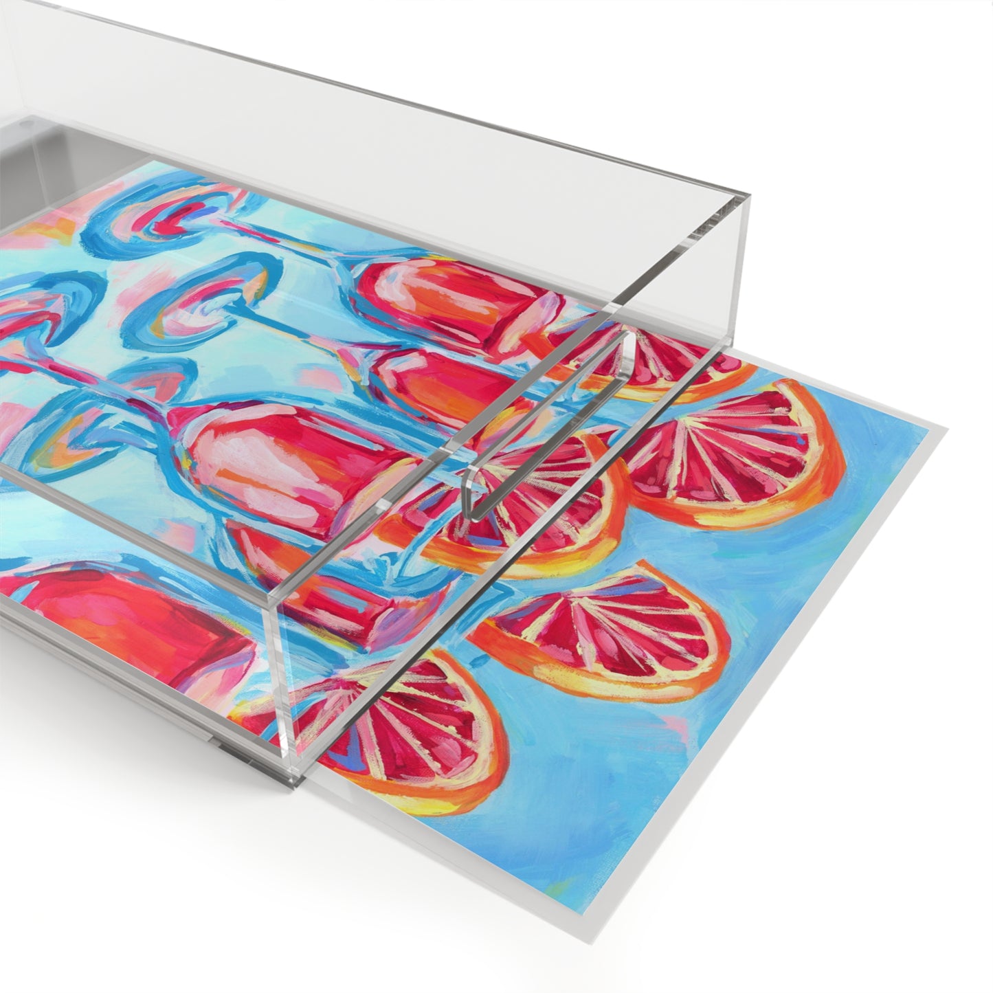11” x 17” Acrylic Serving Tray Blood Orange Mimosas Blue Champagne Flutes