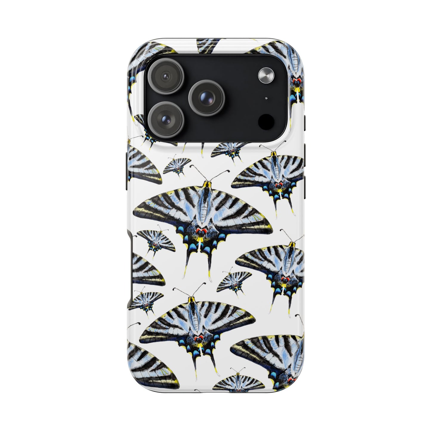 Light Blue Swallowtail Butterflies Watercolor Illustrated Pale Blue Tough Phone Case | Various Models iPhone 17 Pro