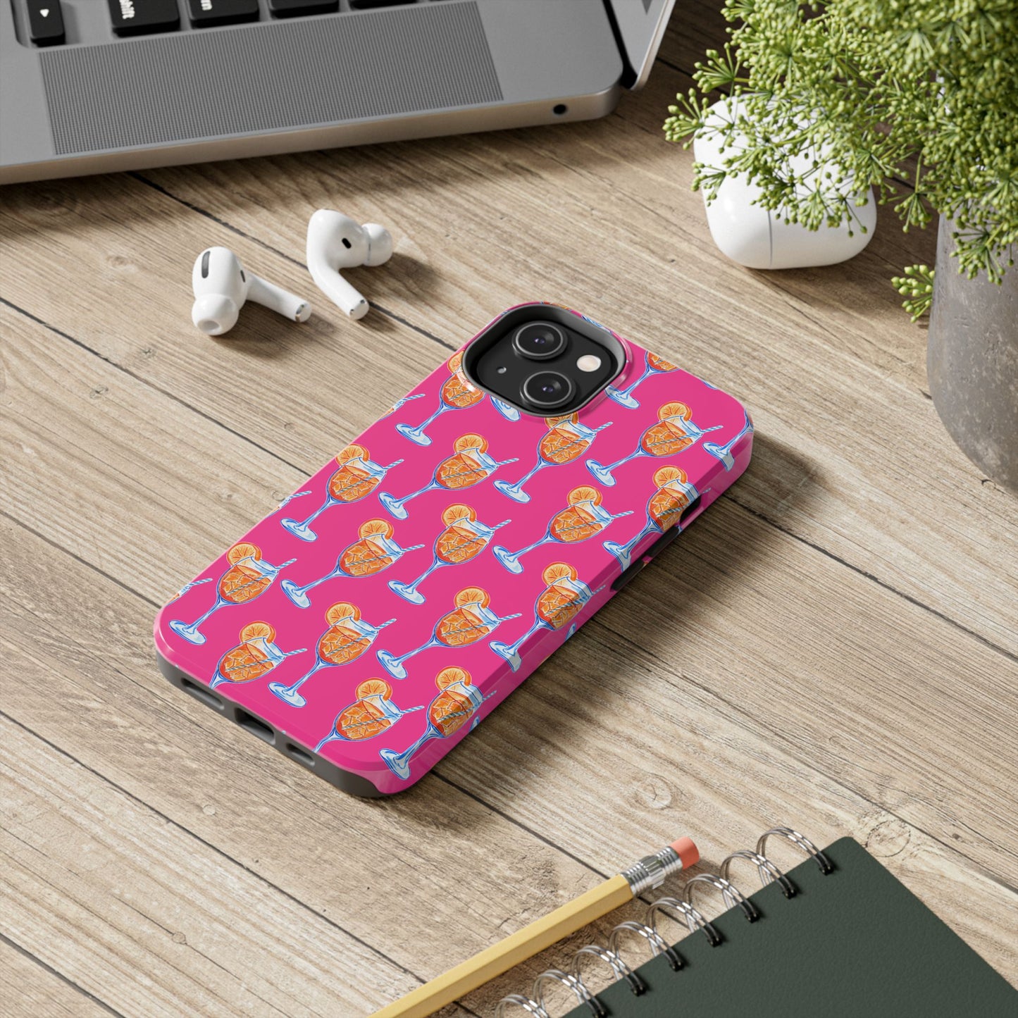 Orange & Blue Aperol Spritz Watercolor Pattern Hot Pink Phone Case | Various Models