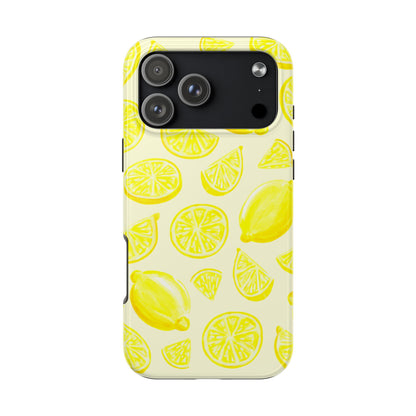 Bright Yellow Lemons Watercolor Illustrated Tossed Pattern Pale Yellow Tough Phone Case | Various Models