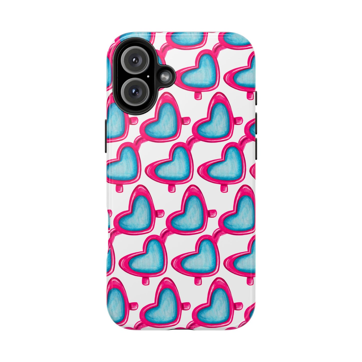 Pink Heart Shaped Sunglasses Watercolor Illustrated Tough Phone Case | Various Models iPhone 16 Plus