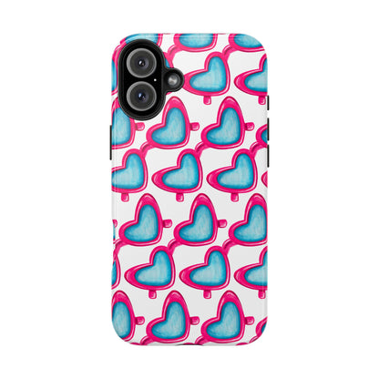 Pink Heart Shaped Sunglasses Watercolor Illustrated Tough Phone Case | Various Models iPhone 16 Plus