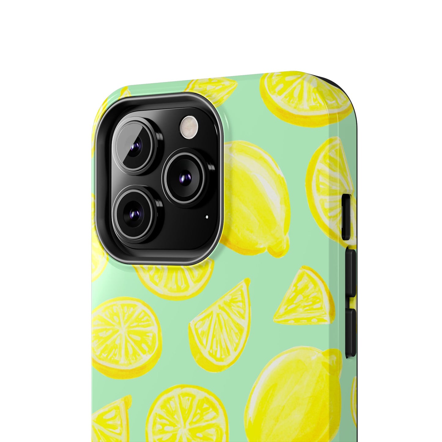 Bright Yellow Lemons Watercolor Illustrated Tossed Pattern Mint Green Tough Phone Case | Various Models