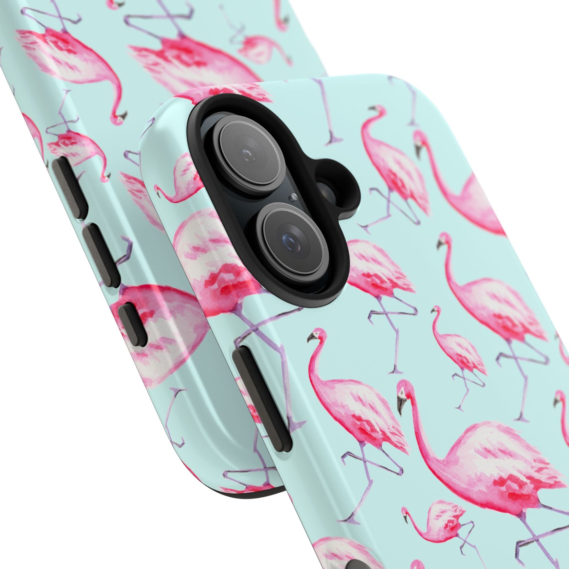 Pink Flamingos Watercolor Illustrated Tossed Pattern Blue Phone Case | Various Models