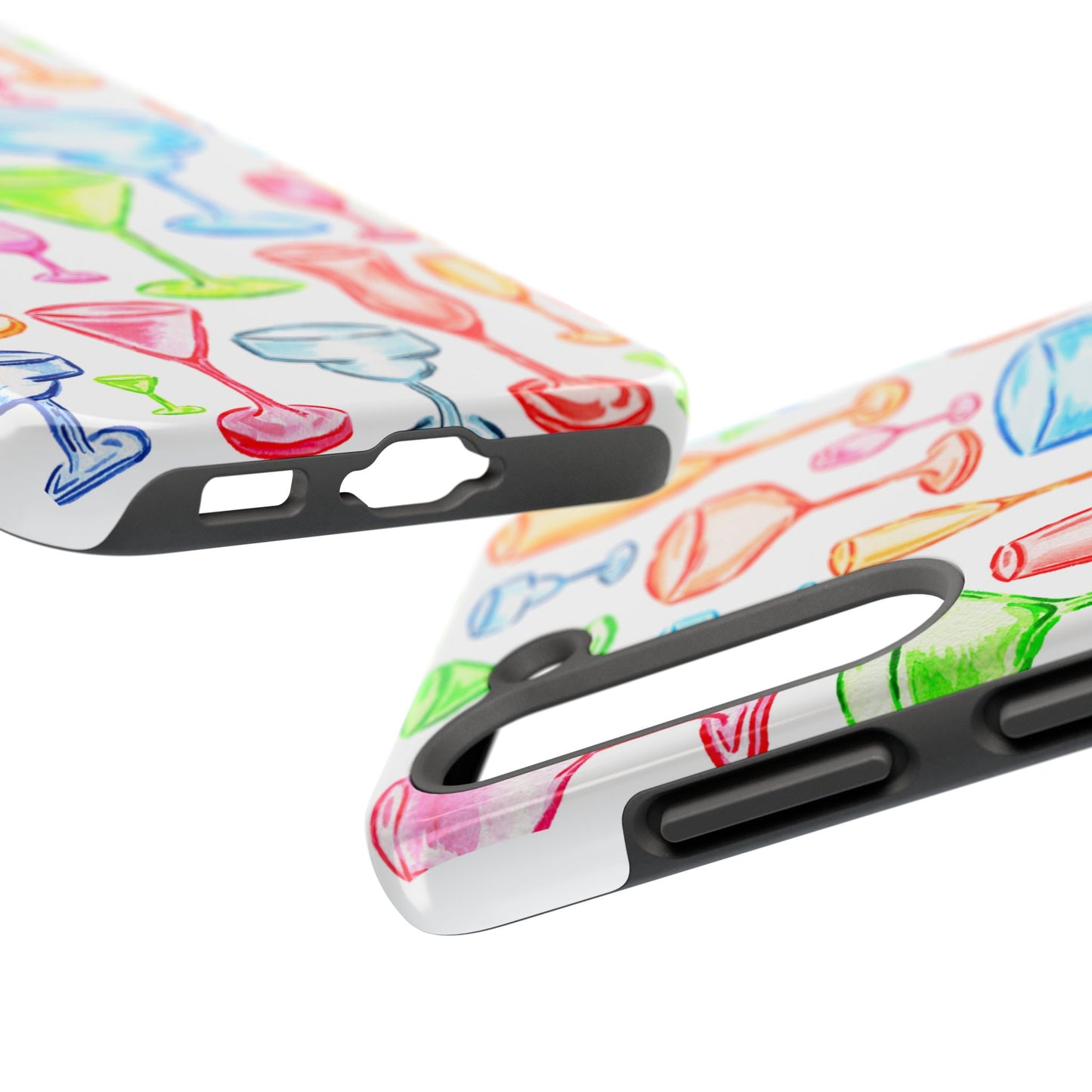 Monochromatic Margarita, Wine, Martini, and Champagne Flute Cocktail Glasses Watercolor Illustrated Tough Phone Case | Various Models Available