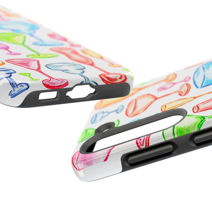 Monochromatic Margarita, Wine, Martini, and Champagne Flute Cocktail Glasses Watercolor Illustrated Tough Phone Case | Various Models Available