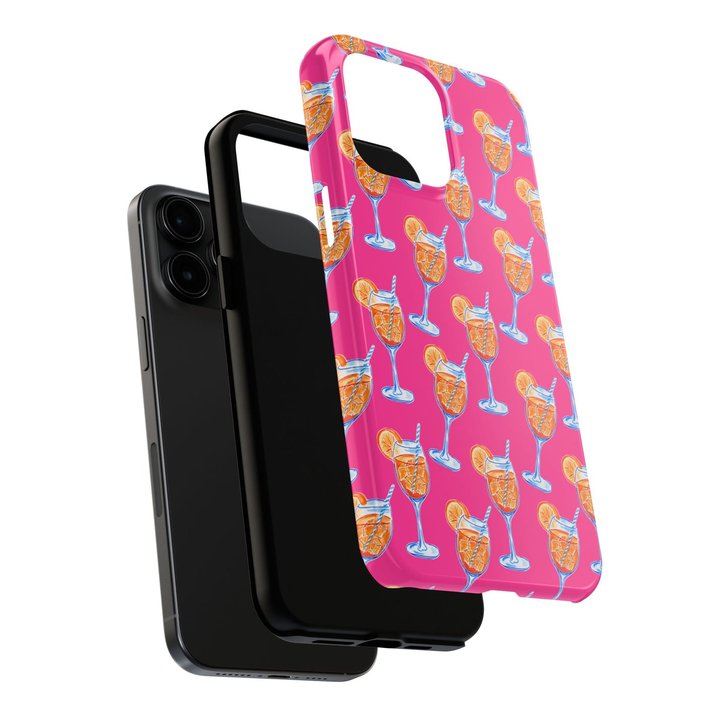 Orange & Blue Aperol Spritz Watercolor Pattern Hot Pink Phone Case | Various Models