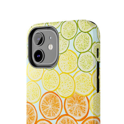 Ombré Citrus Grapefruit, Oranges, Lemons, & Limes Watercolor Illustrated Light Blue Tough Phone Case | Various Models Available