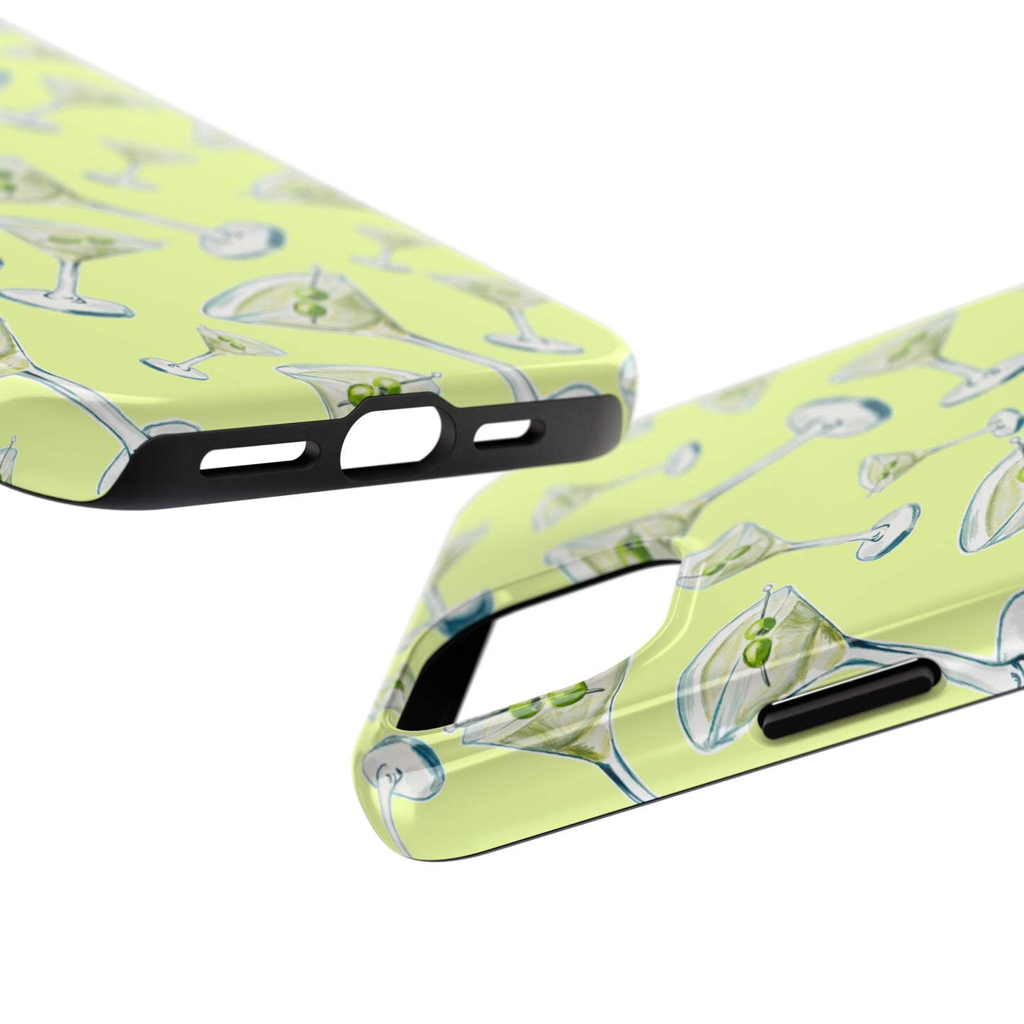 Watercolor Blue and Green Martinis Tossed Illustrated Pattern Yellow Tough Phone Case | Various Models