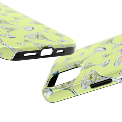 Watercolor Blue and Green Martinis Tossed Illustrated Pattern Yellow Tough Phone Case | Various Models