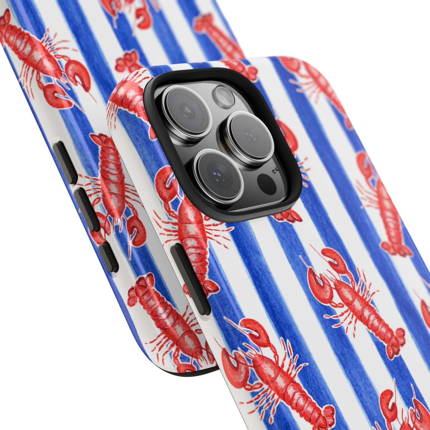 Blue & White Strip Red Lobster Watercolor Patterned Phone Case | Various Models