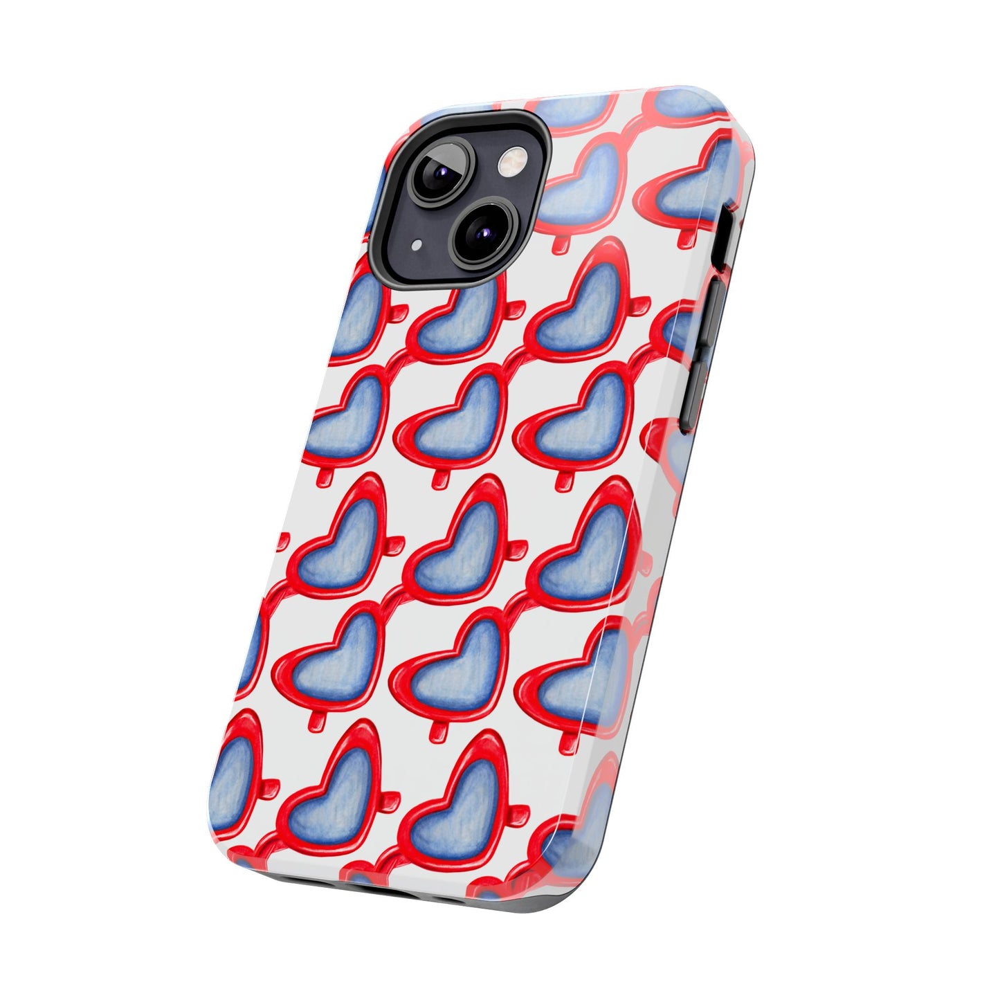 Red Heart Shaped Sunglasses Watercolor Illustrated Tough Phone Case | Various Models