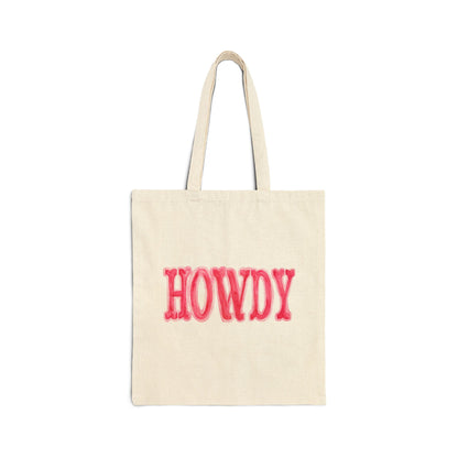 Canvas Tote | Howdy Hot Pink and Light Pink Watercolor Farmers Market Tote | Bachelorette Western Preppy Gift | Coastal Cowgirl Natural 15" x 16"
