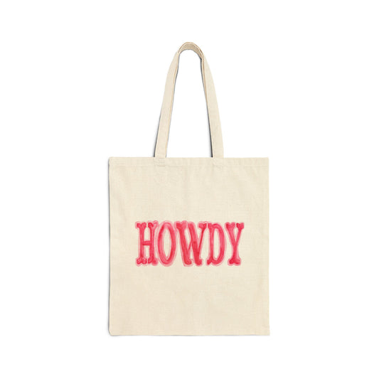 Canvas Tote | Howdy Hot Pink and Light Pink Watercolor Farmers Market Tote | Bachelorette Western Preppy Gift | Coastal Cowgirl