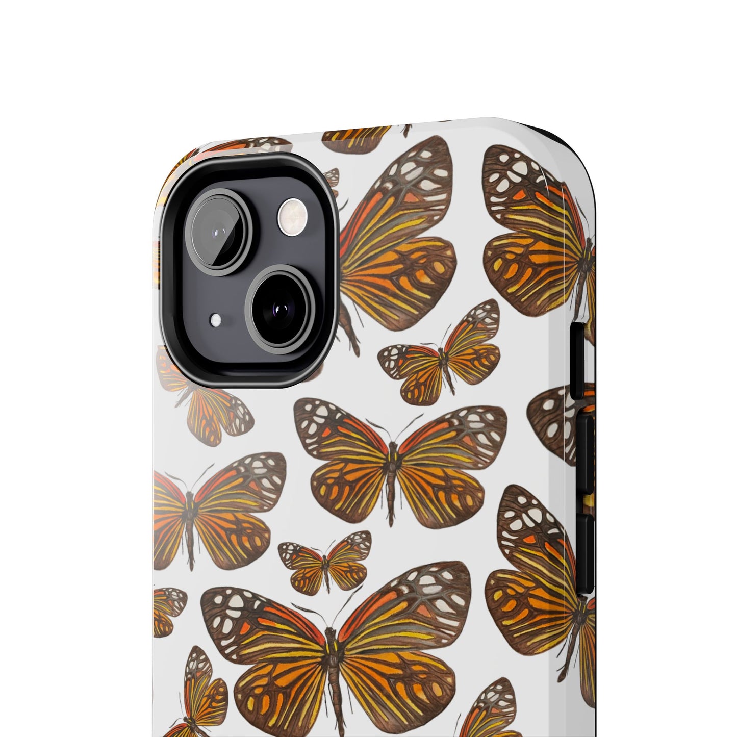 Black & Orange Butterfly Watercolor Illustrated Tossed Pattern Tough Phone Case | Various Models