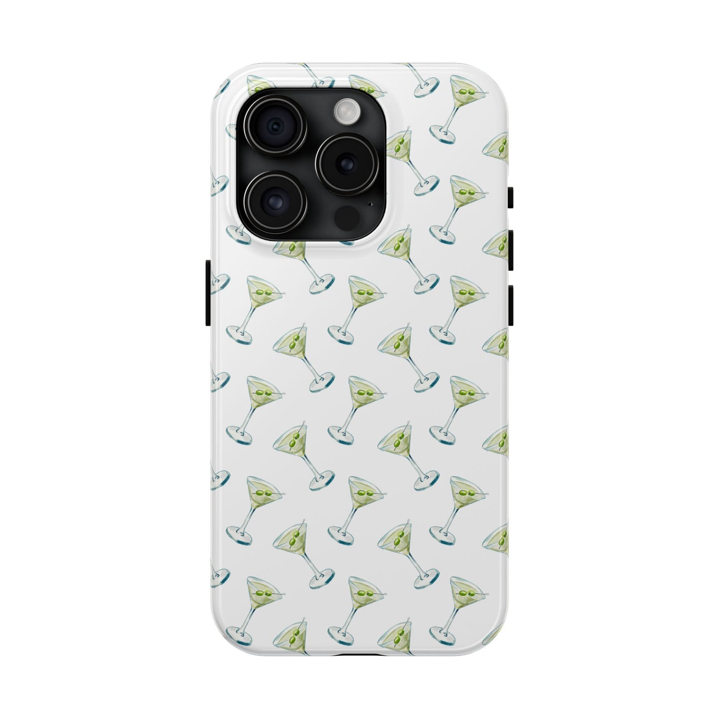 Martini Watercolor Illustrated Tossed Pattern Tough Phone Case | Various Models Available iPhone 15 Pro