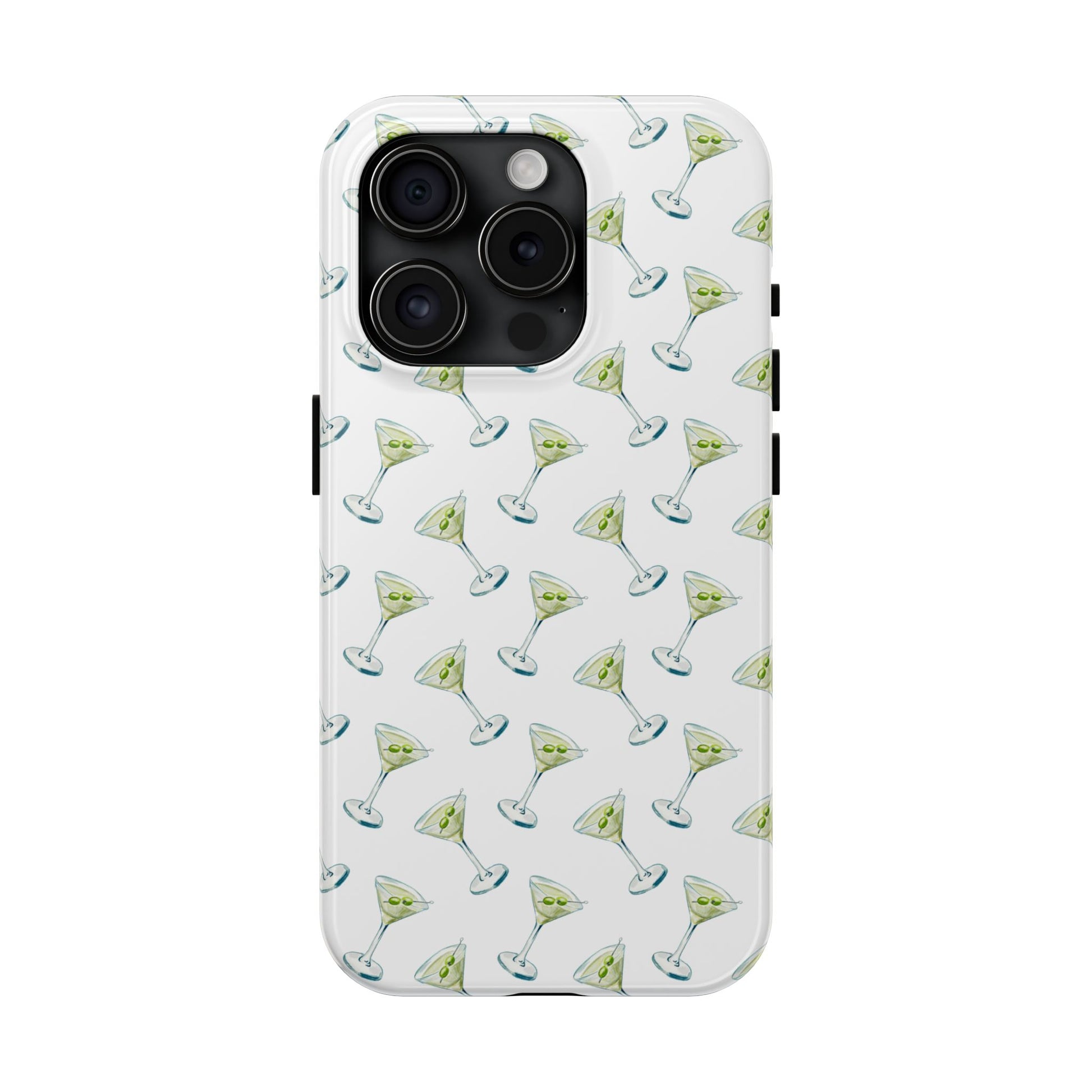 Martini Watercolor Illustrated Tossed Pattern Tough Phone Case | Various Models Available iPhone 15 Pro