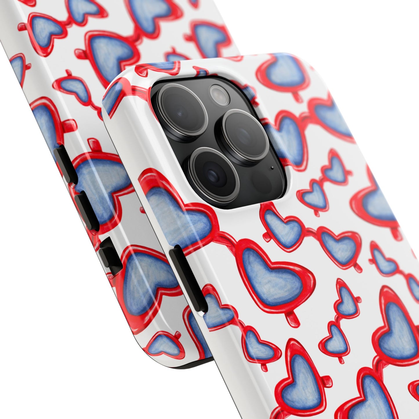 Red, White, & Blue Heart Shaped Watercolor Sunglasses Tossed Pattern Tough Phone Cases