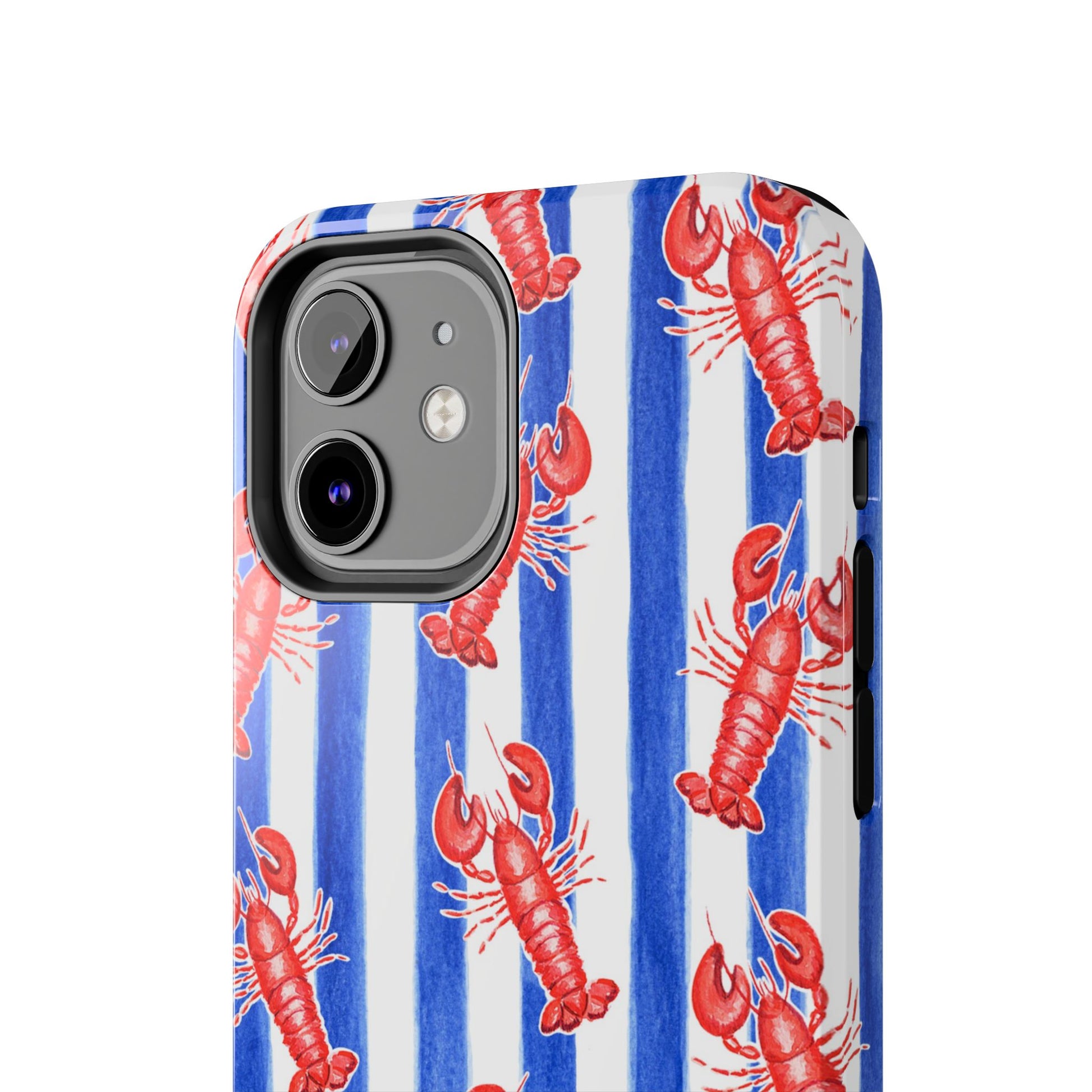 Blue & White Strip Red Lobster Watercolor Patterned Phone Case | Various Models