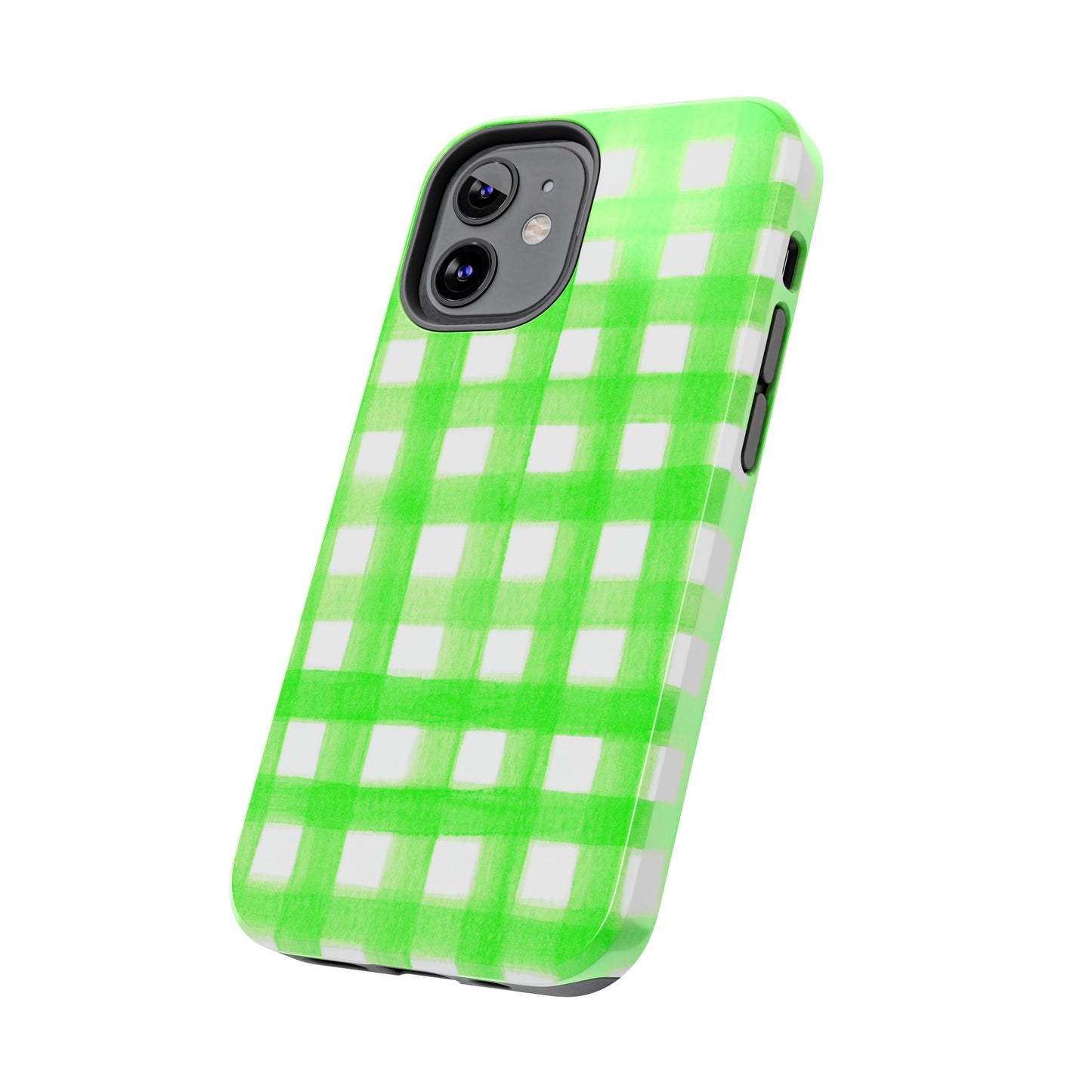 Lime Green Gingham Watercolor Illustrated Tough Phone Case | Various Models Available