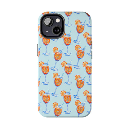 Orange & Blue Aperol Spritz Watercolor Pattern Turquoise Phone Case | Various Models