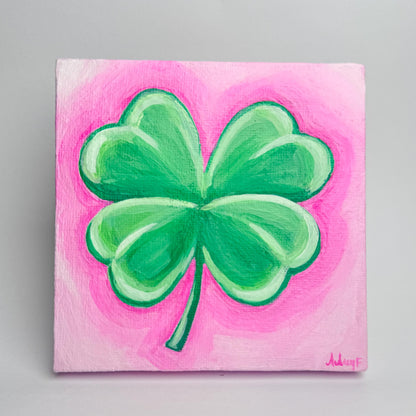 "A Little Bit of Luck — Petal" | 4x4 | Original Four Leaf Clover Abstract Acrylic Painting on Canvas