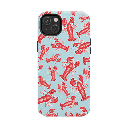 Red Lobster Watercolor Illustrated Tossed Pattern Light Blue Tough Phone Case | Various Models