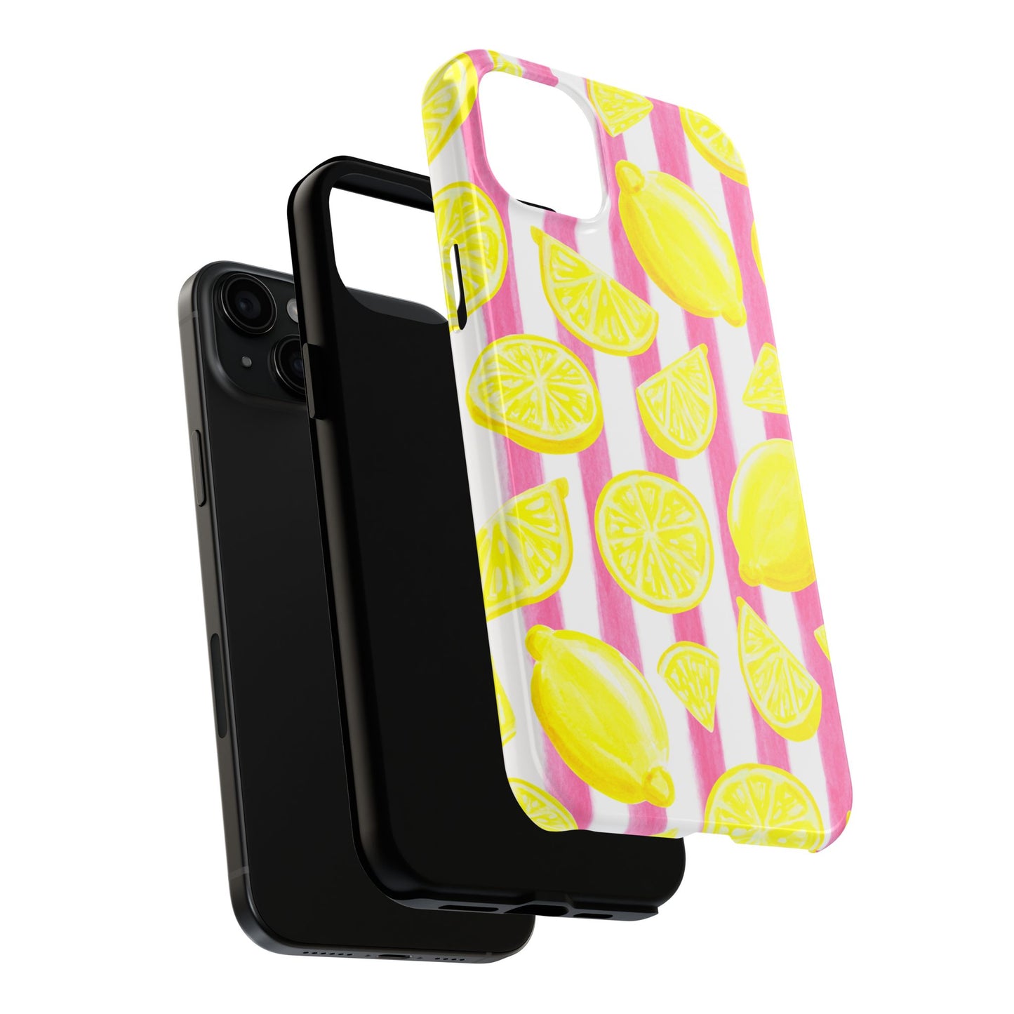 Pink Lemonade Yellow Lemons with Pink & White Watercolor Stripes Tough Phone Case