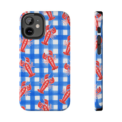 Blue Gingham Red Lobster Watercolor Patterned Phone Case | Various Models