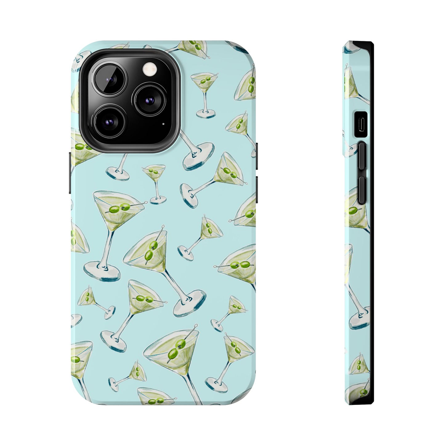 Watercolor Blue and Green Martinis Tossed Illustrated Pattern Turquoise Blue Tough Phone Case | Various Models