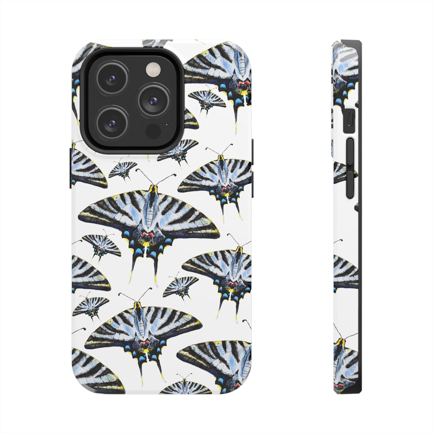 Light Blue Swallowtail Butterflies Watercolor Illustrated Pale Blue Tough Phone Case | Various Models iPhone 14 Pro