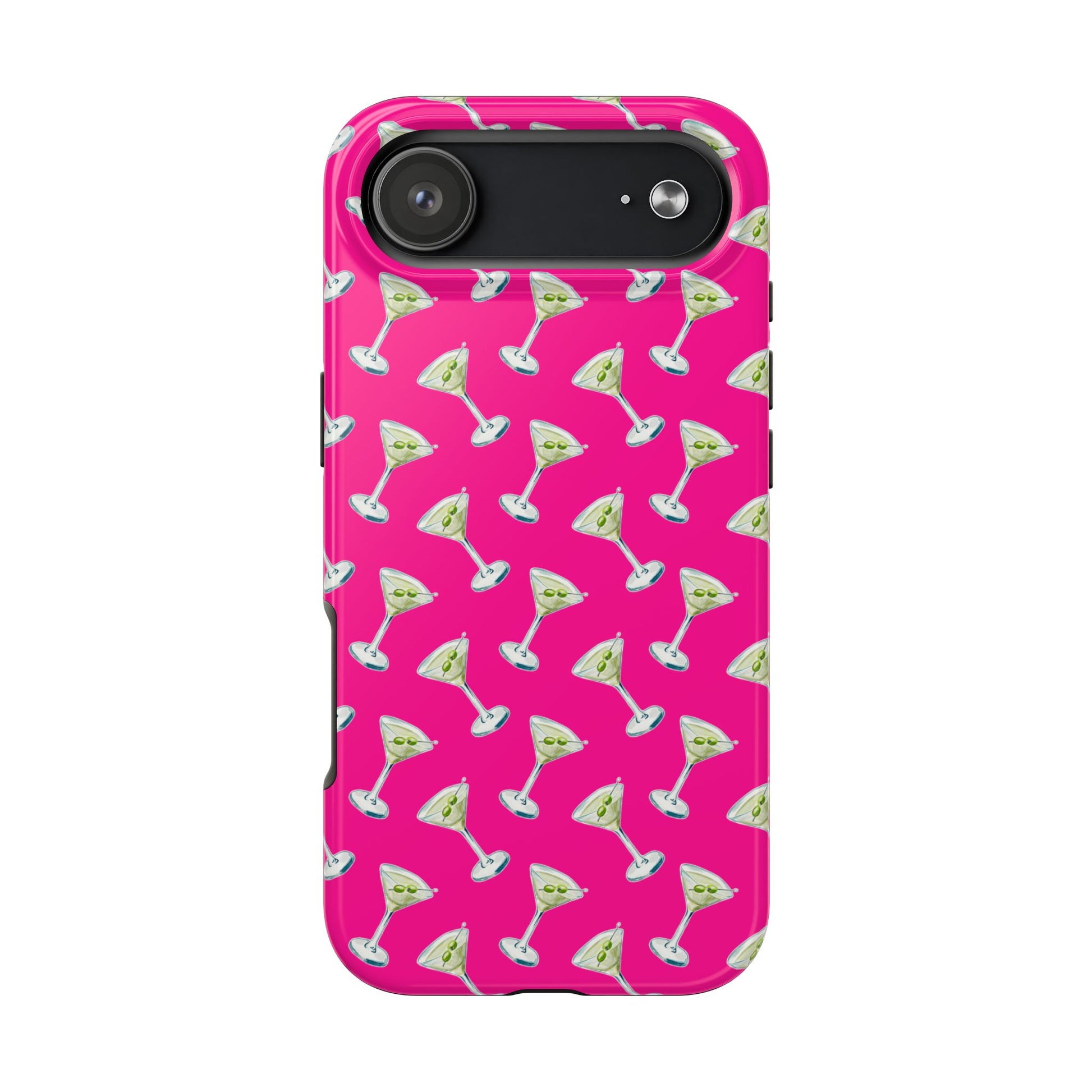 Hot Pink Mini Martini Watercolor Illustrated Tossed Pattern Tough Phone Case | Various Models Available iPhone 17 Air