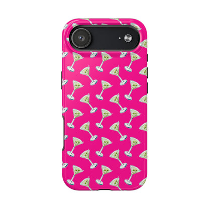 Hot Pink Mini Martini Watercolor Illustrated Tossed Pattern Tough Phone Case | Various Models Available iPhone 17 Air