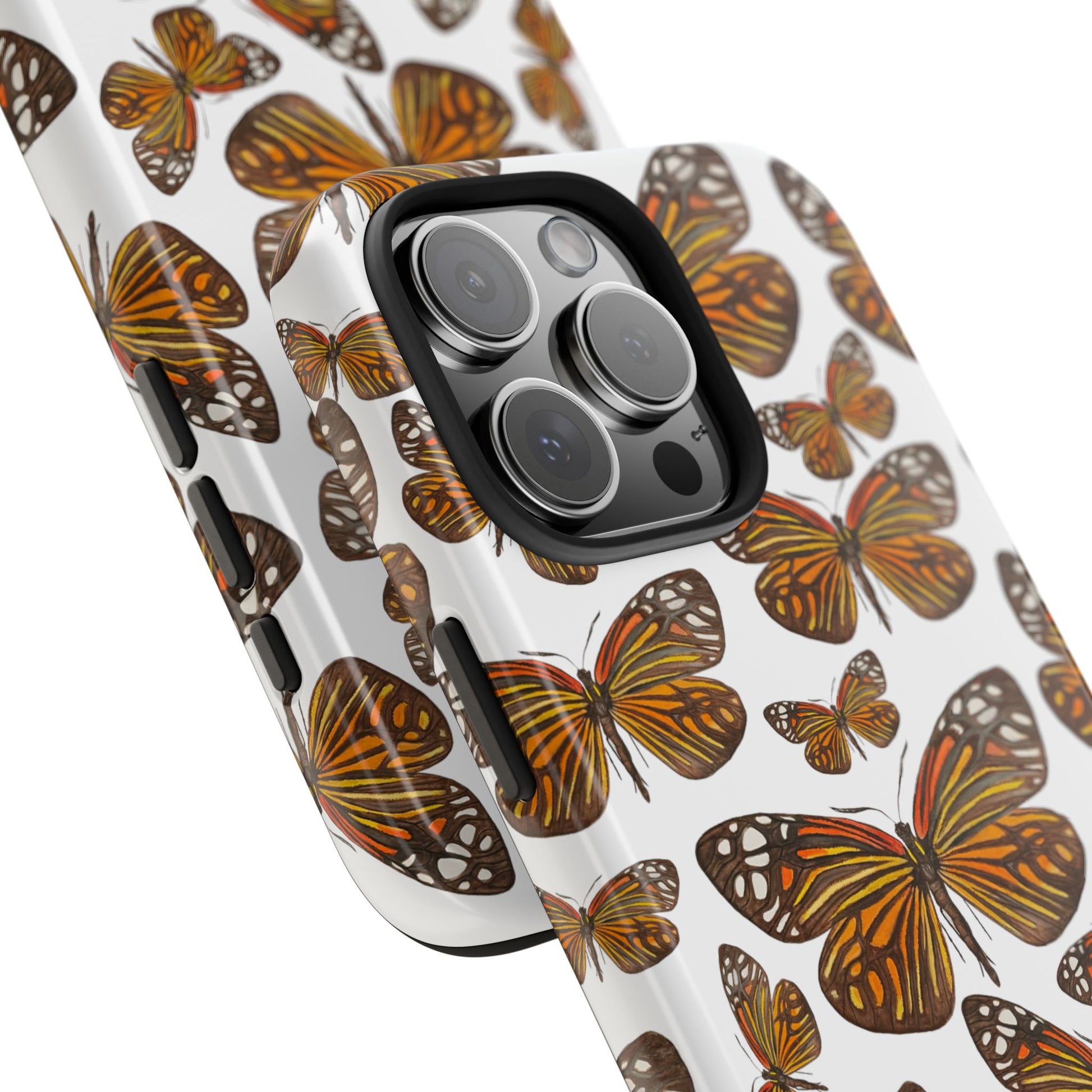 Black & Orange Butterfly Watercolor Illustrated Tossed Pattern Tough Phone Case | Various Models