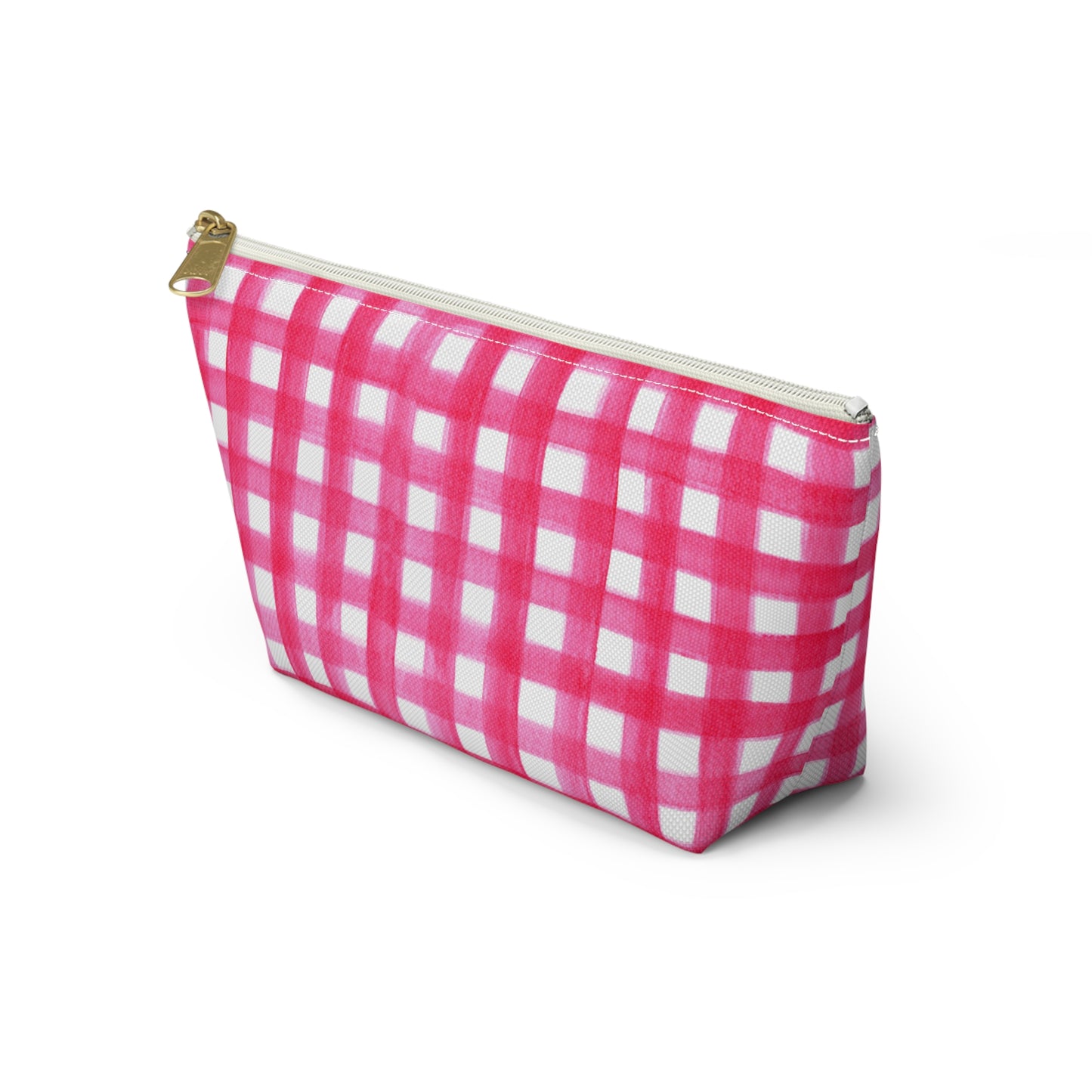 Hot Pink Gingham Watercolor Illustrated Printed Accessory Pouch T-Bottom | Large or Small