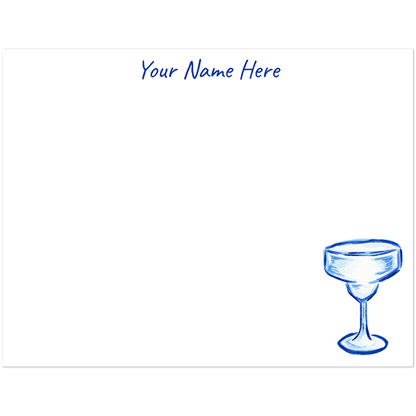 Personalized Blue Margarita Glass Watercolor Illustrated Flat Notecards | Set of 10 Cards & Envelopes | 2 Sizes | 3 Colors 4.25x5.5″ (SM) Dark Blue