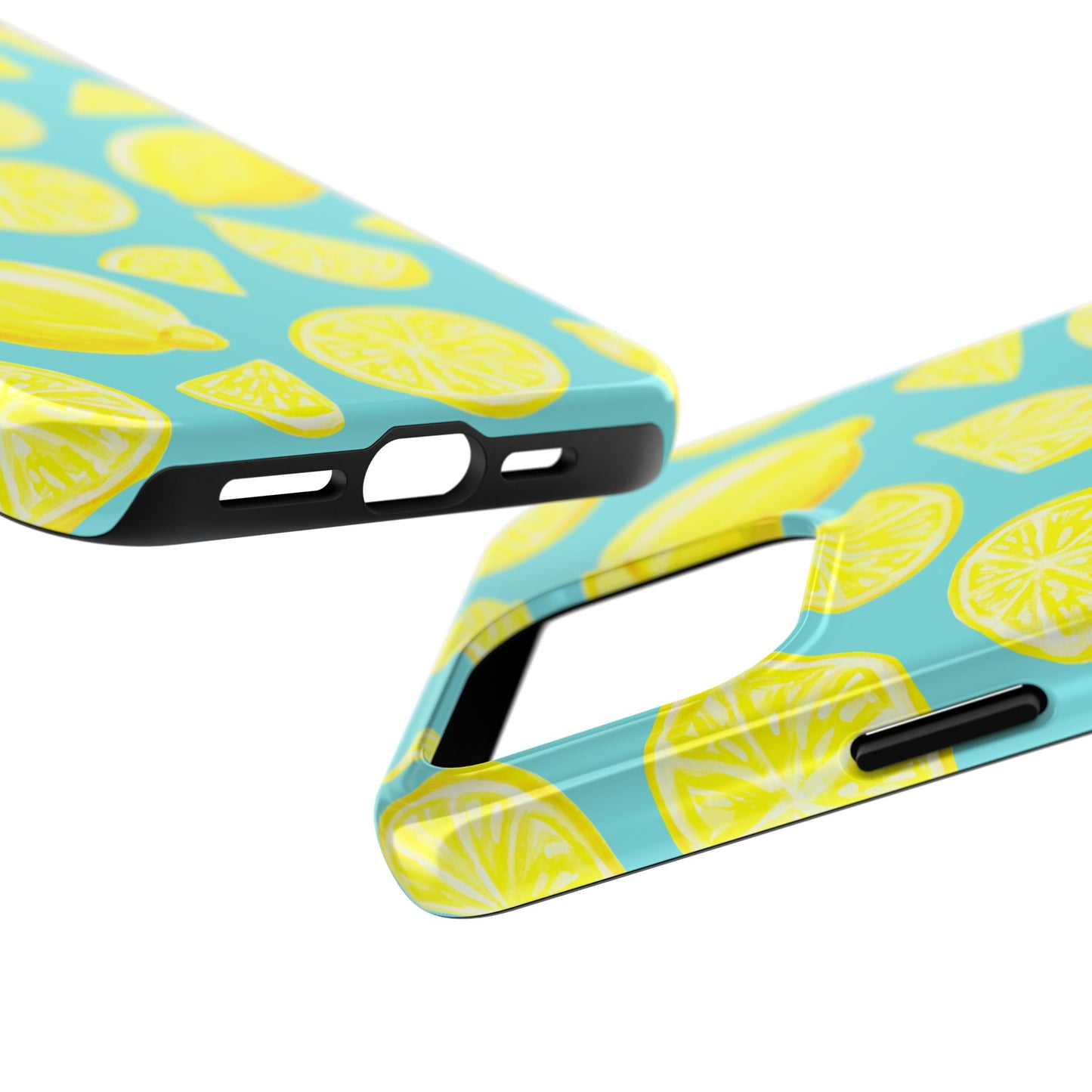 Bright Yellow Lemons Watercolor Illustrated Tossed Pattern Turquoise Blue Tough Phone Case | Various Models