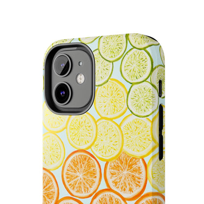 Ombré Citrus Grapefruit, Oranges, Lemons, & Limes Watercolor Illustrated Light Blue Tough Phone Case | Various Models Available