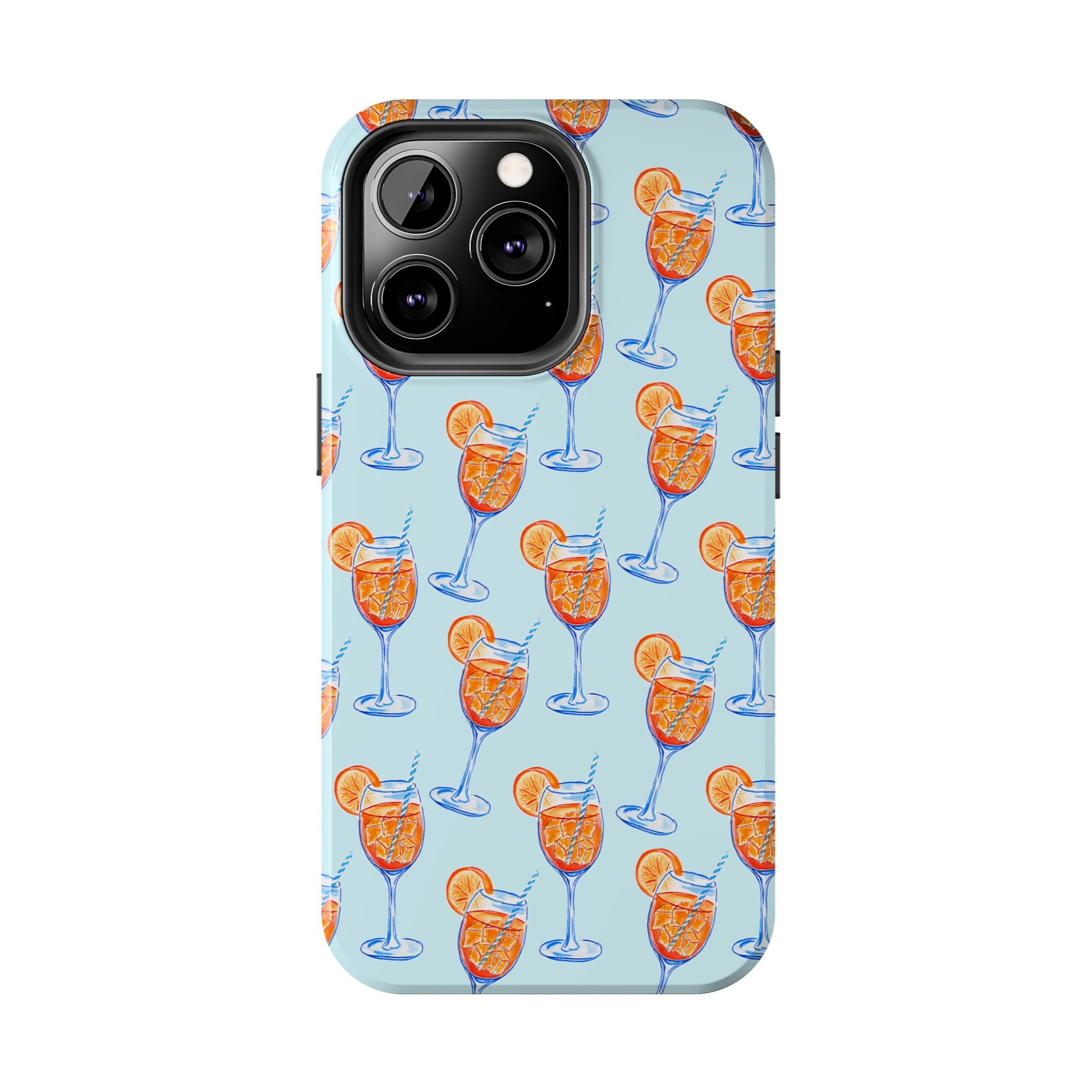 Orange & Blue Aperol Spritz Watercolor Pattern Turquoise Phone Case | Various Models