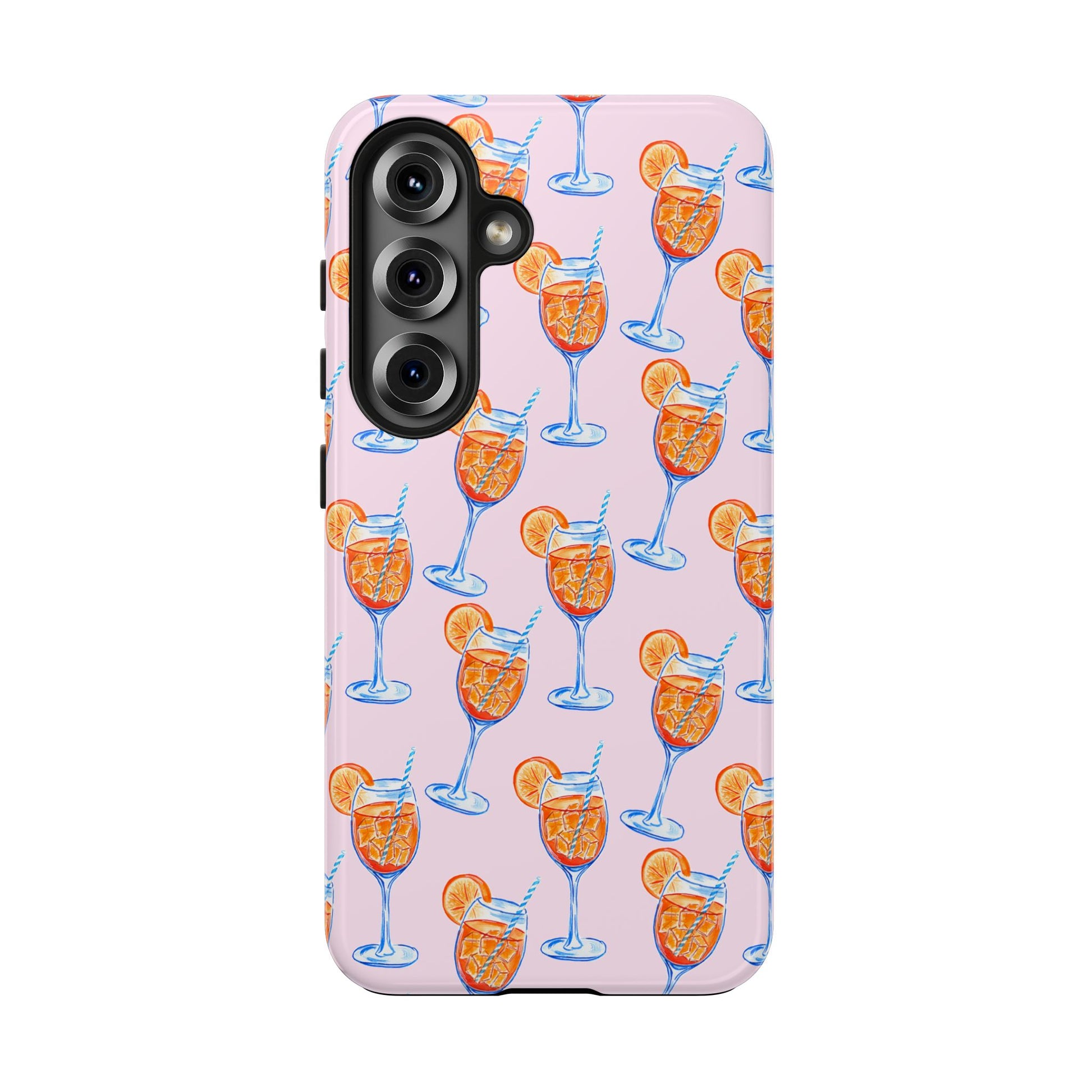 Orange & Blue Aperol Spritz Watercolor Patterned Blush Pink Tough Phone Case | Various Models Samsung Galaxy S25